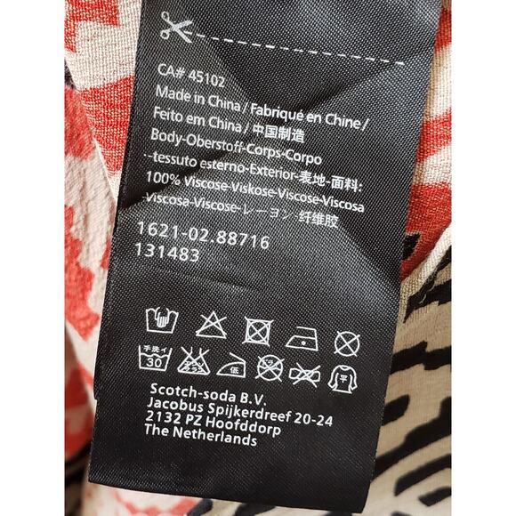 Scotch and Soda Knee Length Dress Womens Multi Geo Print Viscose Split V Neck - Picture 6 of 12